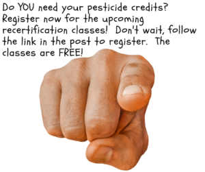 Cover photo for Pesticide Applicators Needing X and / or V Credits, Register Now for Upcoming Classes