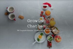 Growing Chatham December 2022 Edition Cover page of various fruits and vegetables arranged in the shape of a tree