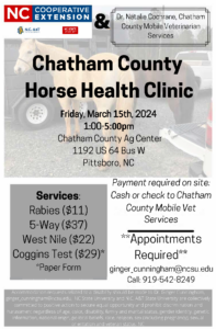 Cover photo for 2024 Chatham County Horse Health Clinic